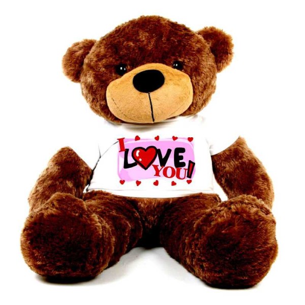 Brown 5 feet Big Teddy Bear wearing a I Love You T-shirt